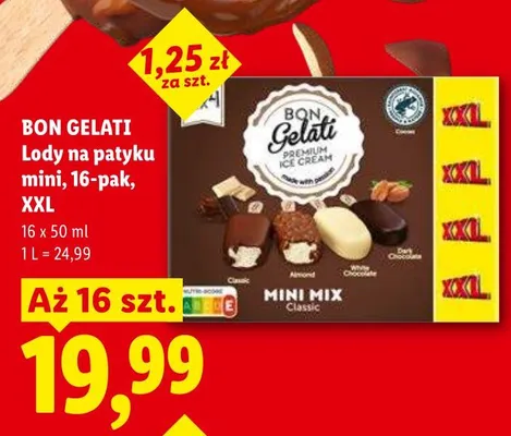 Lody na patyku mini Classic BON GELATI 16-pak XXL promocja w Lidl