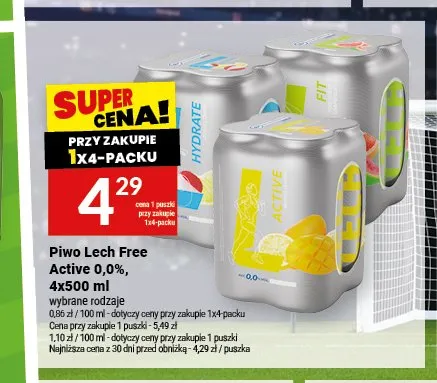 Piwo bezalkoholowe Lech Free Active Hydrate 4-pak 500 ml promocja w Twój Market