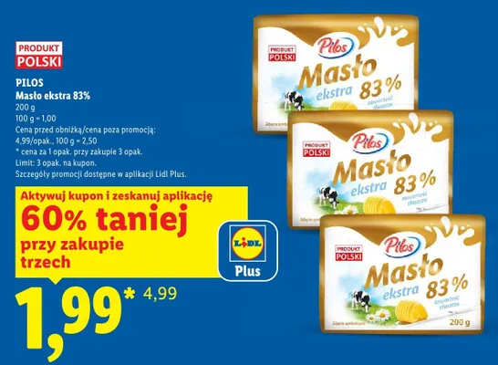 Masło ekstra 83% Pilos promocja w Lidl
