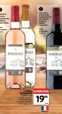 Wino czerwone wytrawne Bordeaux Expert Club promocja w Intermarche