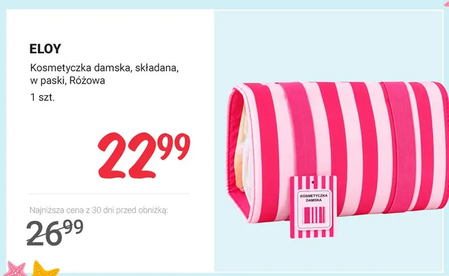 Kosmetyczka damska ELOY składana w paski różowa promocja w Rossmann