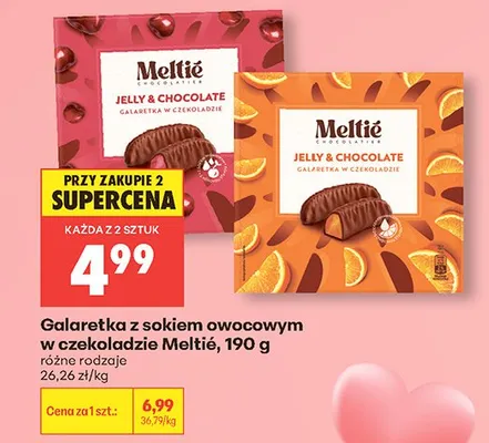 Galaretka z sokiem owocowym w czekoladzie Meltié pomarańczowa promocja w Biedronka