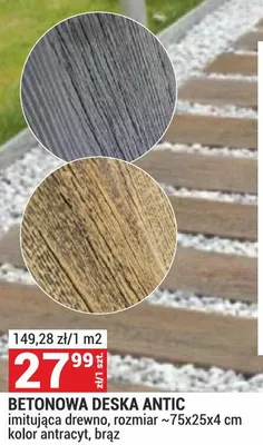 Betonowa deska Antic imitująca drewno, rozmiar ~75x25x4 cm, kolor antracyt, brąz promocja w Merkury Market
