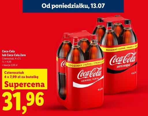 Napój gazowany Coca-Cola Original Taste 4-pak 2 l promocja w Lidl