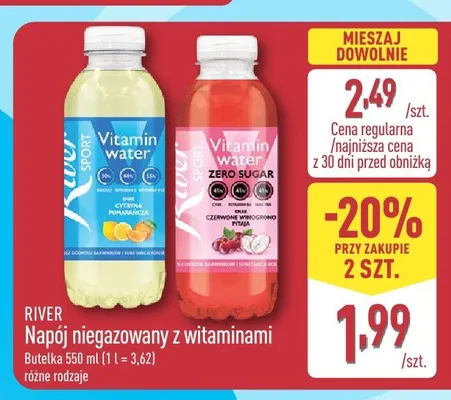 Napój niegazowany z witaminami River Vitamin Water Cytryna Pomarańcza promocja w Aldi
