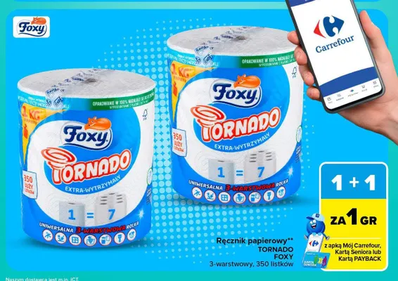 Ręcznik papierowy Tornado Foxy 3-warstwowy promocja w Carrefour Market