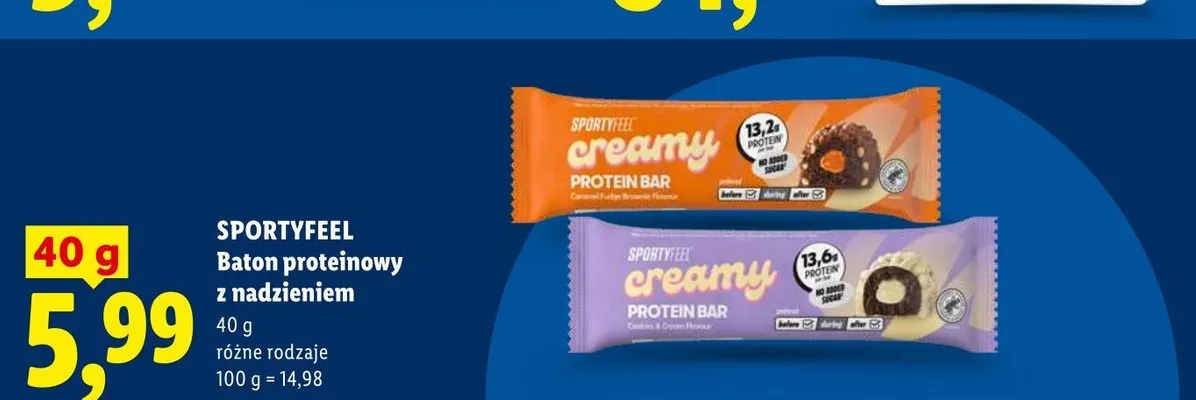Baton proteinowy z nadzieniem Sportyfeel Caramel Fudge Brownie promocja w Lidl
