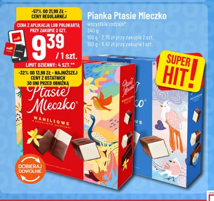 Pianka Ptasie Mleczko waniliowe w czekoladzie deserowej E.Wedel promocja w POLOmarket