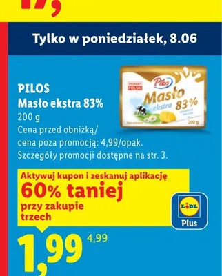 Masło ekstra 83% Pilos promocja w Lidl