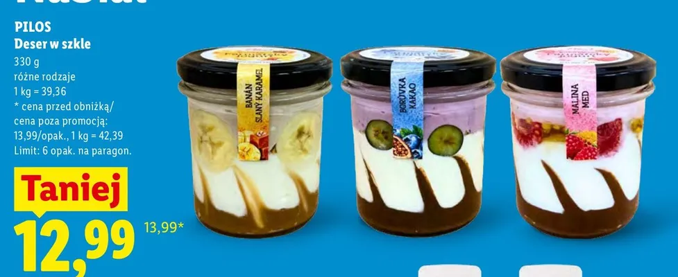 Deser w szkle borówka kakao Pilos promocja w Lidl
