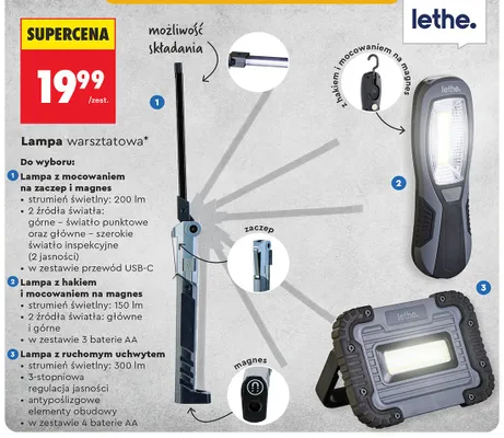 Lampa warsztatowa z mocowaniem na zaczep i magnes Lethe. promocja w Biedronka