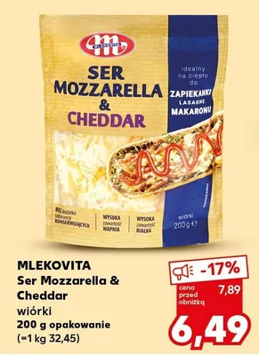 Ser Mozzarella & Cheddar wiórki Mlekovita promocja w Kaufland