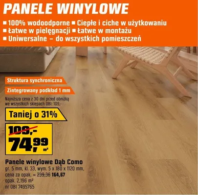 Panele winylowe Dąb Como promocja w OBI