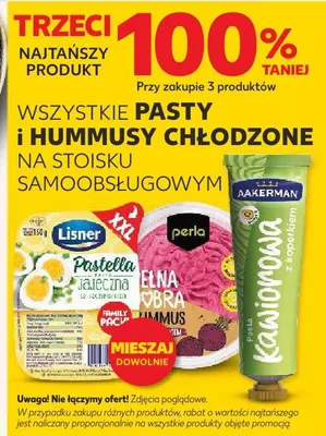 Pasty i hummusy chłodzone na stoisku samoobsługowym promocja w Kaufland