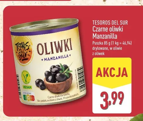 Czarne oliwki Manzanilla Tesoros Del Sur promocja w Aldi