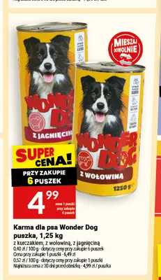 Karma dla psa Wonder Dog puszka z wołowiną promocja w Twój Market