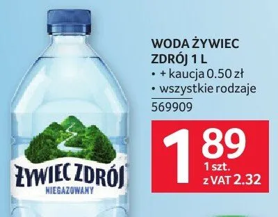 Woda Żywiec Zdrój 1l wszystkie rodzaje 569909 promocja w Selgros