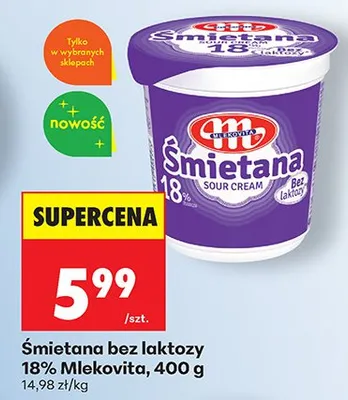 Śmietana bez laktozy 18% promocja w Biedronka