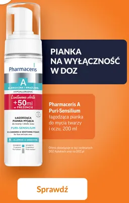 Łagodząca pianka do mycia twarzy i oczu Pharmaceris A Puri-Sensilium promocja w DOZ.PL