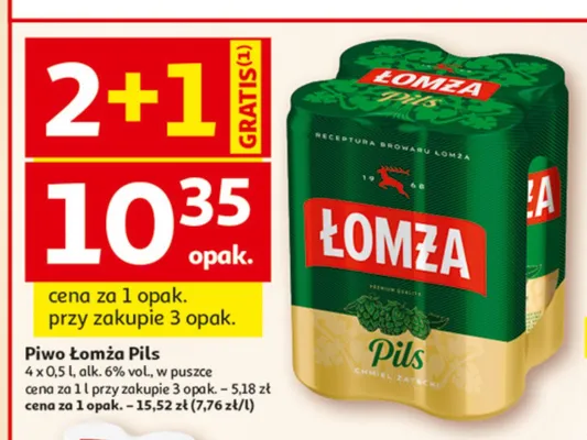 Piwo Łomża Pils 4-pak promocja w Auchan