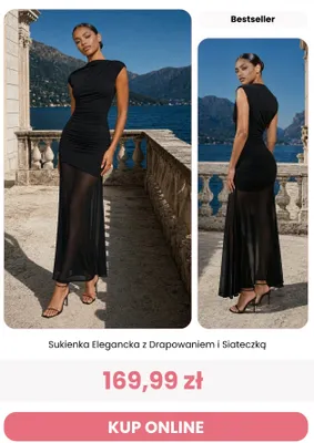 Sukienka elegancka z drapowaniem i siateczką Renee promocja w Renee
