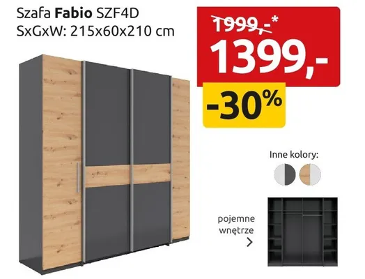 Szafa Fabio SZF4D promocja w Black Red White