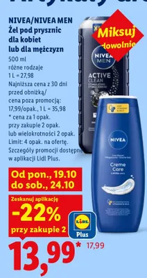 Żel pod prysznic dla kobiet Nivea Creme Care promocja w Lidl