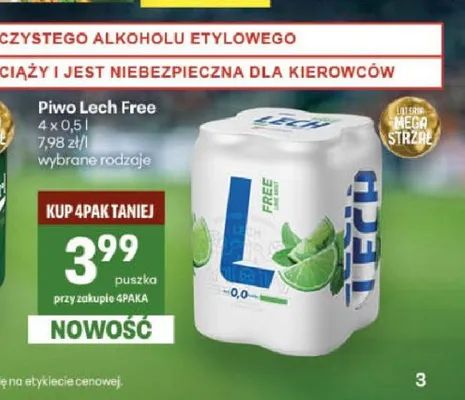 Piwo bezalkoholowe Lech Free 4-pak promocja w Delikatesy Centrum