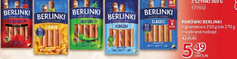Parówki Berlinki gramatura 250 g lub 270 g wybrane rodzaje promocja w Selgros