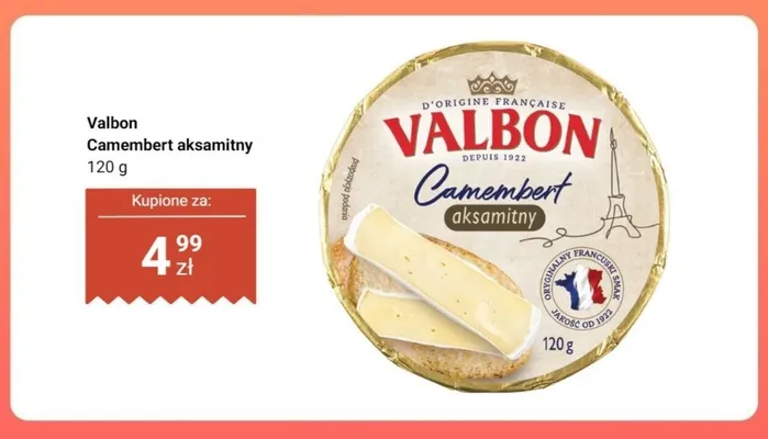 Ser camembert aksamitny Valbon promocja w Dino