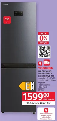 Chłodziarko-zamrażarka GR-RB449WE-PMJ TOSHIBA promocja w Selgros