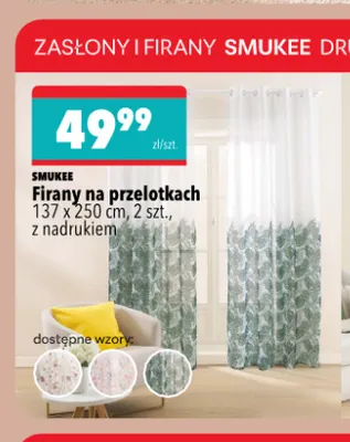 Firany na przelotkach 137x250 cm 2-pak z nadrukiem Smukee promocja w Biedronka Home