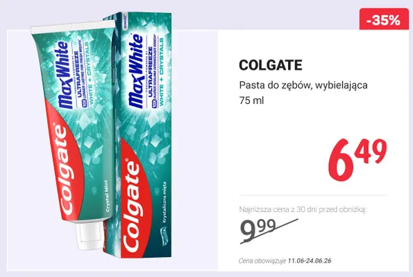 Pasta do zębów wybielająca Colgate Max White Ultrafreeze promocja w Rossmann