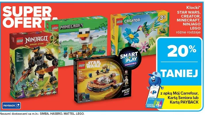 Klocki STAR WARS, CREATOR, MINECRAFT, NINJAGO LEGO różne rodzaje promocja w Carrefour