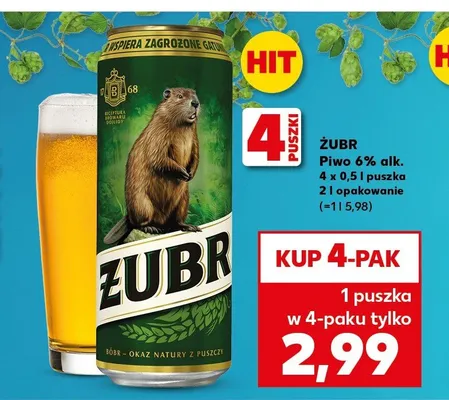 Piwo Żubr 6% alk. 4-pak 0,5l promocja w Kaufland