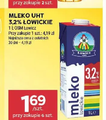 Mleko UHT Łowickie 3,2% promocja w Stokrotka