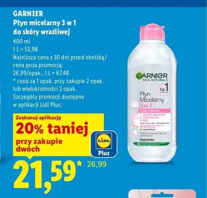 Płyn micelarny 3 w 1 do skóry wrażliwej Garnier promocja w Lidl