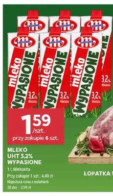 Mleko UHT Wypasione Mlekovita 3,2% promocja w Stokrotka