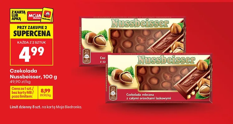 Czekolada gorzka z całymi orzechami laskowymi Nussbeisser promocja w Biedronka