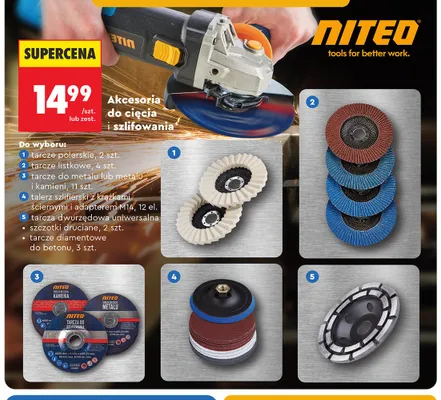 Talerz szlifierski z krążkami ściernymi i adapterem M14 NITEO 12-pak promocja w Biedronka