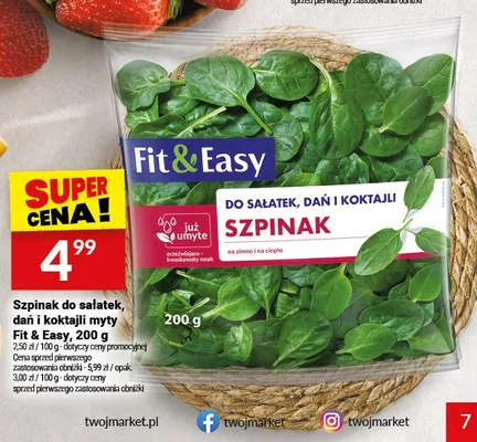 Szpinak do sałatek dań i koktajli myty Fit & Easy promocja w Twój Market