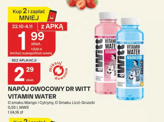 Napój owocowy Dr Witt Vitamin Water o smaku mango i cytryny promocja w Chorten