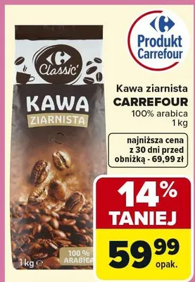 Kawa ziarnista 100% arabica promocja w Carrefour Market
