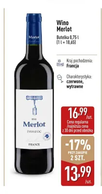 Wino Merlot Pays d'Oc promocja w Aldi