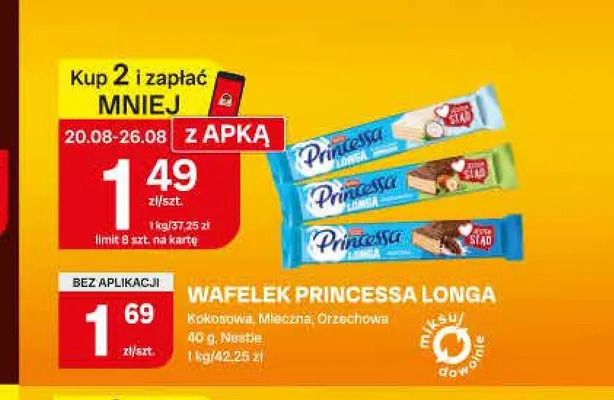 Wafelek Princessa Longa Orzechowa promocja w Chorten