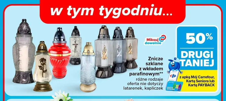 Znicze szklane z wkładem parafinowym Carrefour promocja w Carrefour
