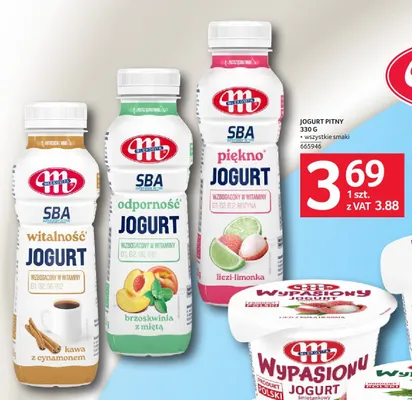 Jogurt pitny Mlekovita SBA brzoskwinia z miętą promocja w Selgros
