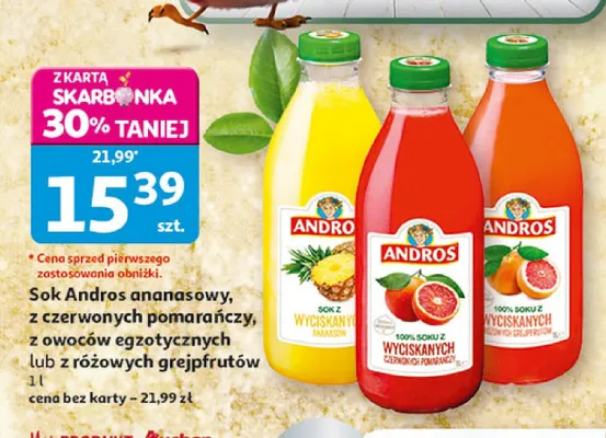 Sok Andros z różowych grejpfrutów promocja w Auchan