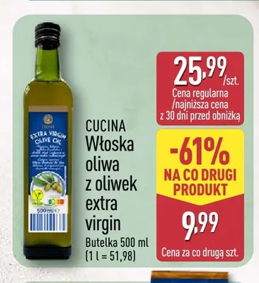 Włoska oliwa z oliwek extra virgin Cucina promocja w Aldi