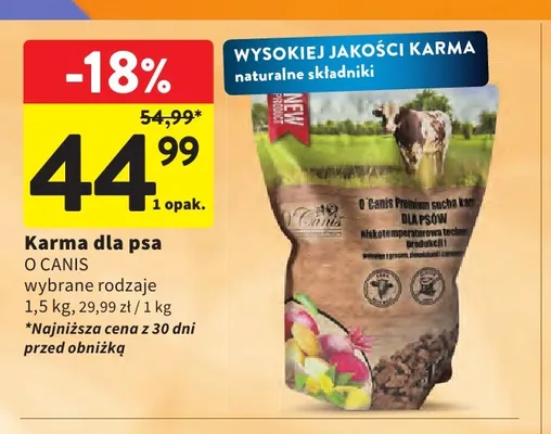Karma dla psa O Canis Premium promocja w Intermarche